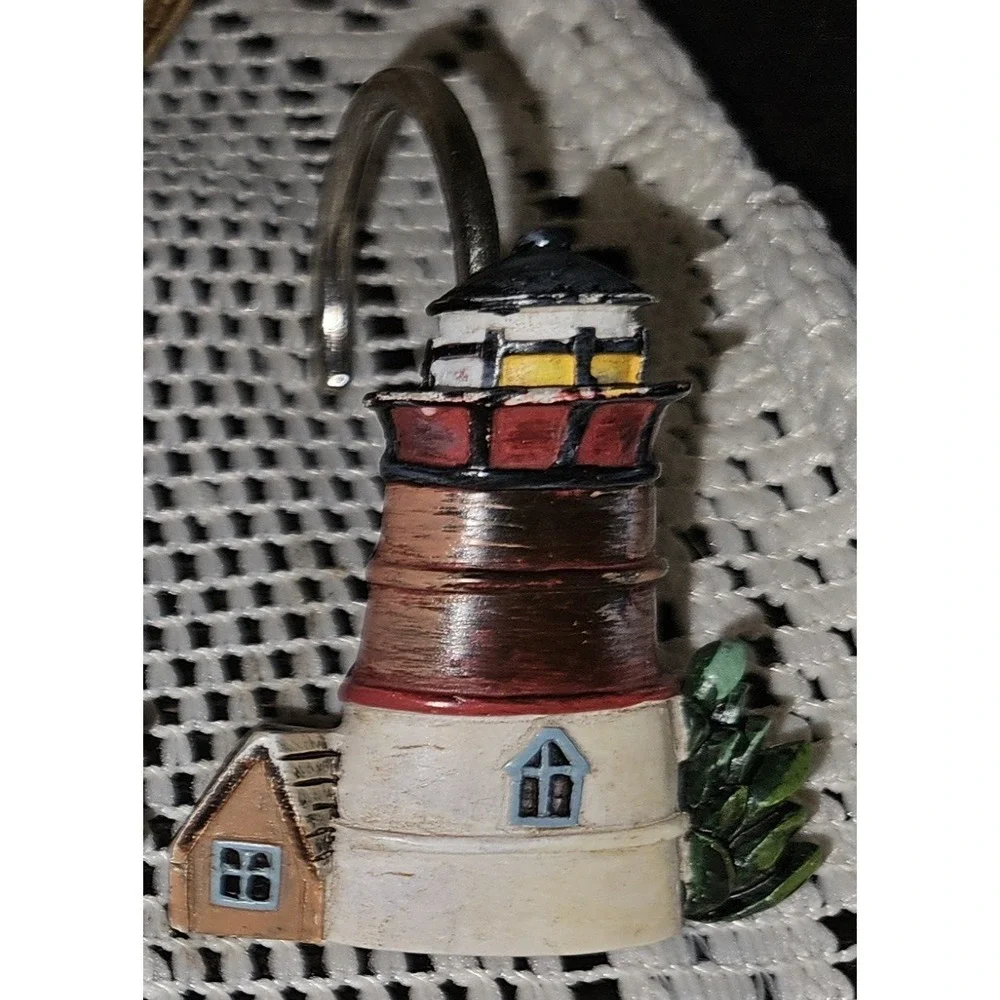 12 Nautical Shower Curtain Hooks Beach House Decor Ship Compass Lighthouse